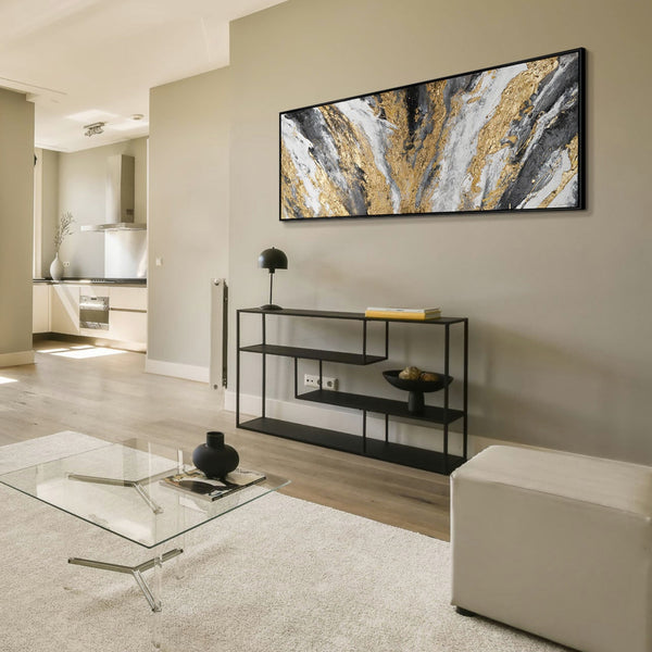 The painting "Golden Stream" is a luxurious abstraction in a horizontal format