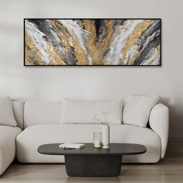 The painting "Golden Stream" is a luxurious abstraction in a horizontal format