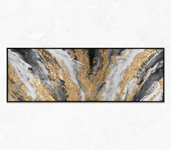 The painting "Golden Stream" is a luxurious abstraction in a horizontal format