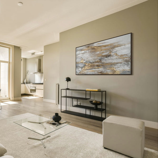 The painting "Silence of the Stone" is an abstract landscape in a mineral palette