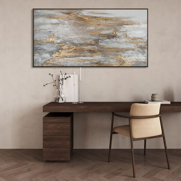 The painting "Silence of the Stone" is an abstract landscape in a mineral palette