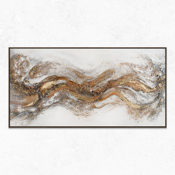 The painting "Pulse of the Earth" is an abstract flow in warm shades