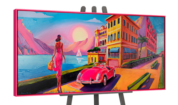 The painting "After Sunset" is a stylish retro scene on the coast