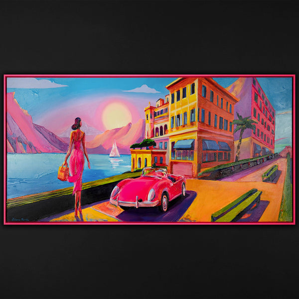 The painting "After Sunset" is a stylish retro scene on the coast