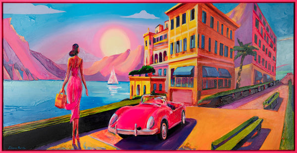 The painting "After Sunset" is a stylish retro scene on the coast