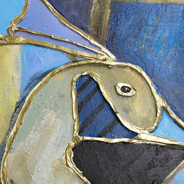 Painting "Stained Glass" - an abstract scene with geese in the Art Nouveau style
