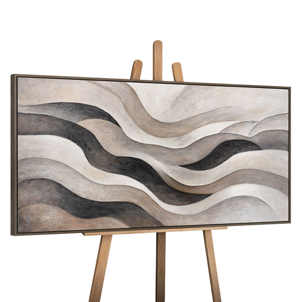 Abstract Painting "Sand Waves" — Minimalist Beige-Gray Textured Canvas