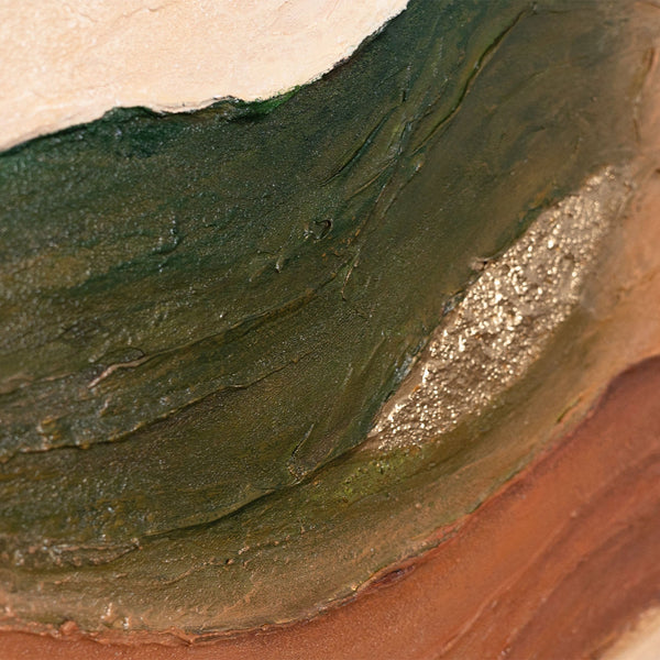 The painting “Waves of the Horizon” is an abstract textured landscape with depth