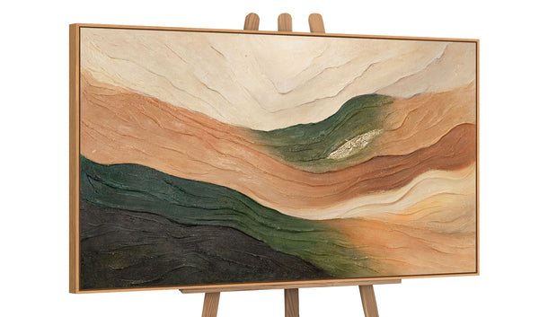 The painting “Waves of the Horizon” is an abstract textured landscape with depth