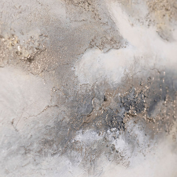 "Cloud Melody" — Abstract Acrylic Painting in Cream-Gray-Golden Palette