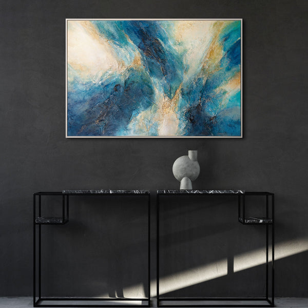 "Radiance of Waves" — Abstract Acrylic Painting on Canvas in Blue Tones