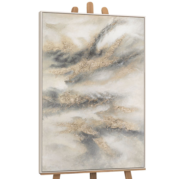 "Cloud Melody" — Abstract Acrylic Painting in Cream-Gray-Golden Palette