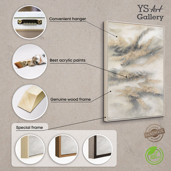 "Cloud Melody" — Abstract Acrylic Painting in Cream-Gray-Golden Palette