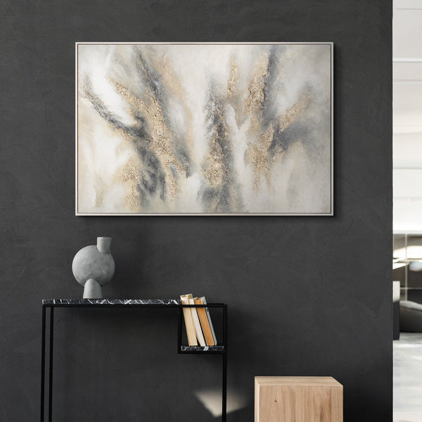 "Cloud Melody" — Abstract Acrylic Painting in Cream-Gray-Golden Palette