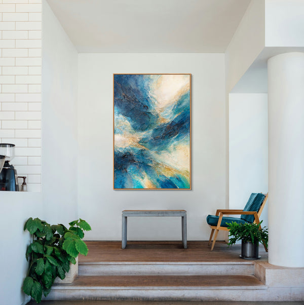 "Radiance of Waves" — Abstract Acrylic Painting on Canvas in Blue Tones