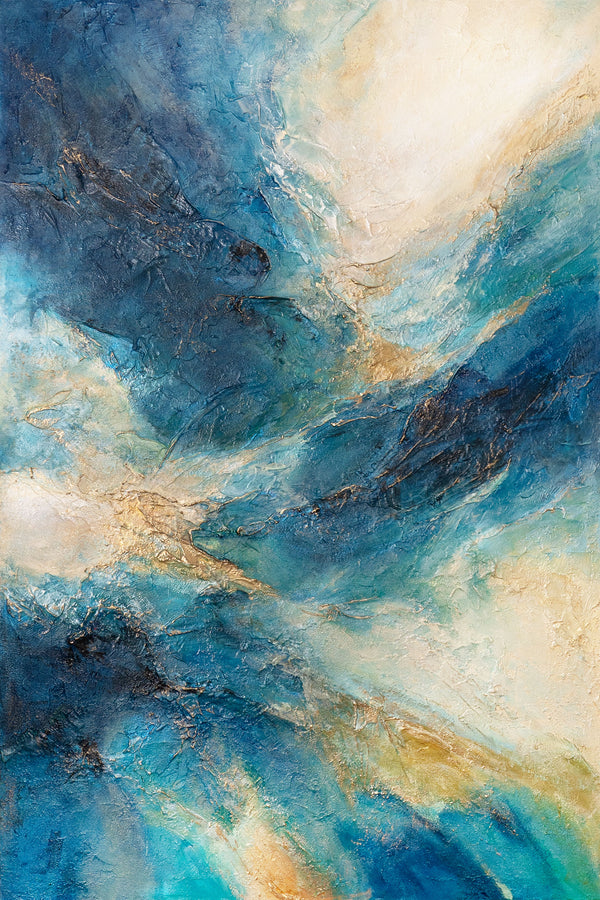 "Radiance of Waves" — Abstract Acrylic Painting on Canvas in Blue Tones