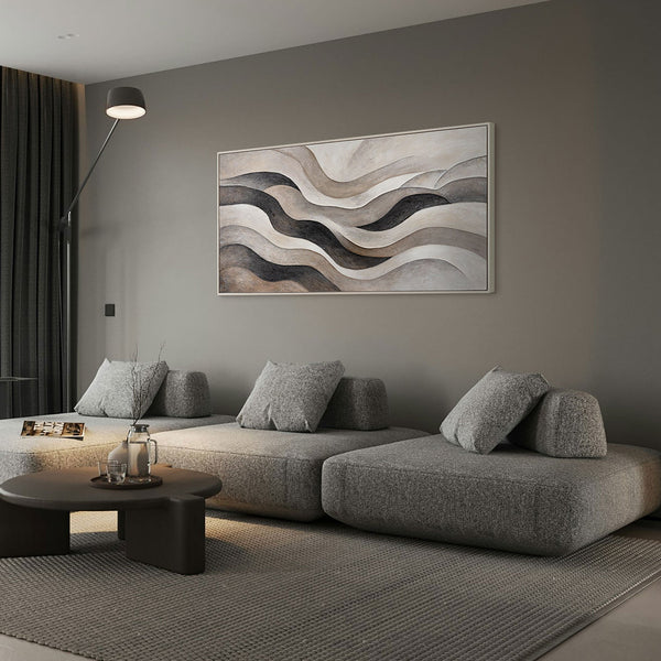 Abstract Painting "Sand Waves" — Minimalist Beige-Gray Textured Canvas