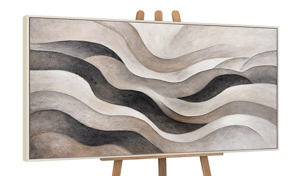Abstract Painting "Sand Waves" — Minimalist Beige-Gray Textured Canvas