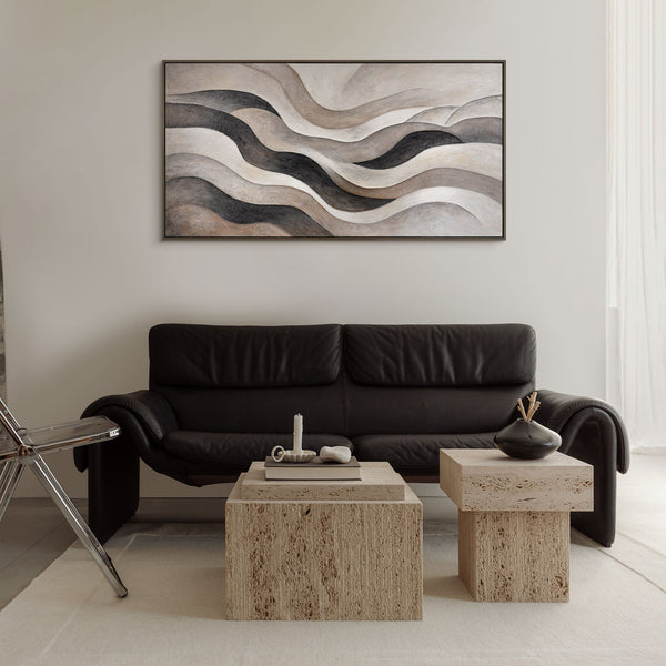 Abstract Painting "Sand Waves" — Minimalist Beige-Gray Textured Canvas