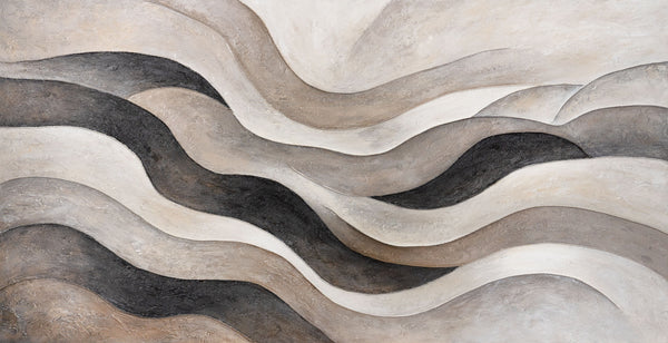 Abstract Painting "Sand Waves" — Minimalist Beige-Gray Textured Canvas