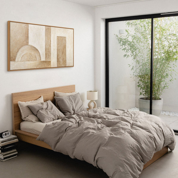 Abstract Painting "Space of Forms" — Geometric Composition in Beige Tones