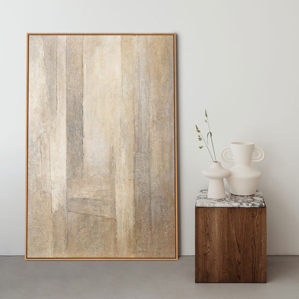 "Verticals of Time" — Textured Abstraction in Beige