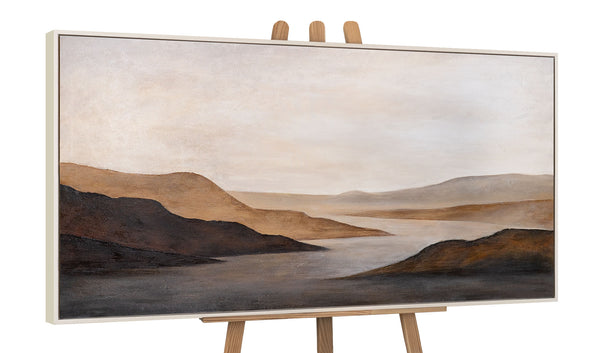 The painting “Soft Dawn” is an abstract landscape in delicate natural tones