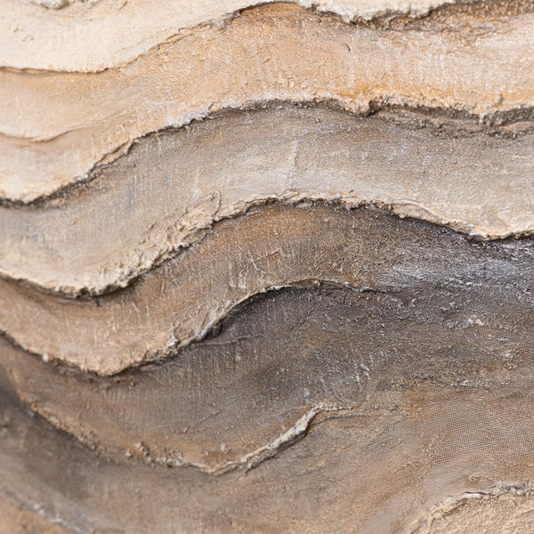 The painting “Memory of the Earth” is an abstract composition in natural colors