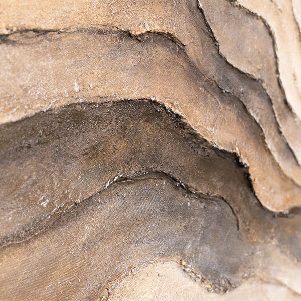 The painting “Memory of the Earth” is an abstract composition in natural colors