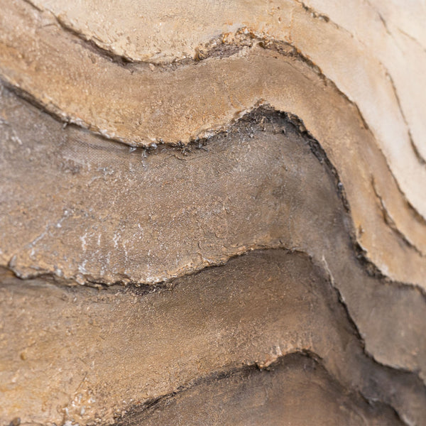 The painting “Memory of the Earth” is an abstract composition in natural colors