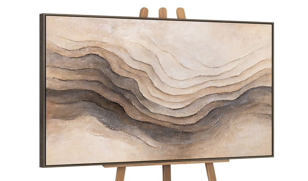 The painting “Memory of the Earth” is an abstract composition in natural colors