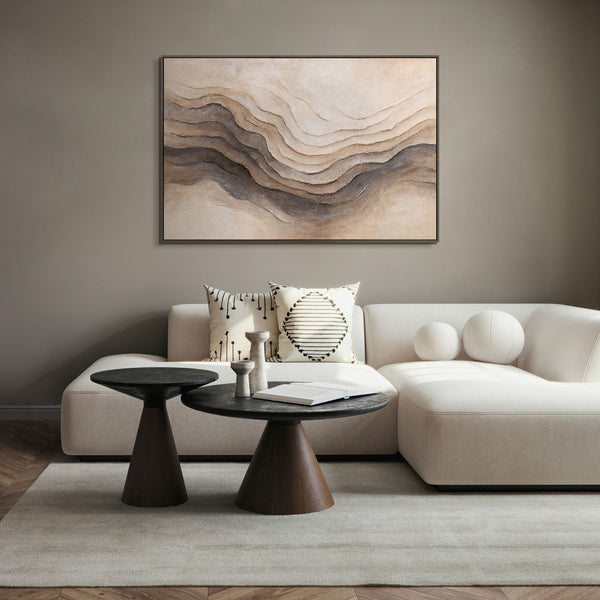 The painting “Memory of the Earth” is an abstract composition in natural colors
