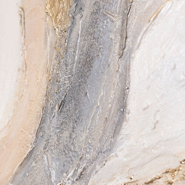 The painting “The Radiance of the Stream” is an abstract composition with golden energy
