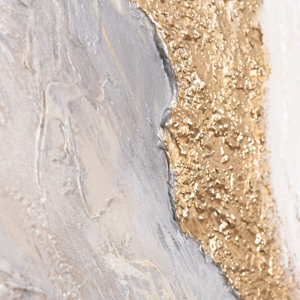 The painting “The Radiance of the Stream” is an abstract composition with golden energy