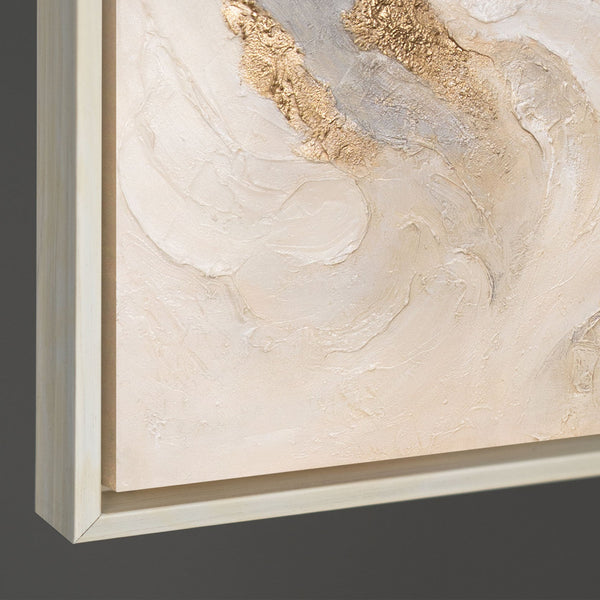 The painting “The Radiance of the Stream” is an abstract composition with golden energy