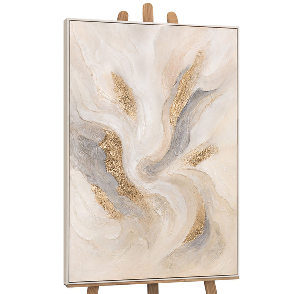 The painting “The Radiance of the Stream” is an abstract composition with golden energy