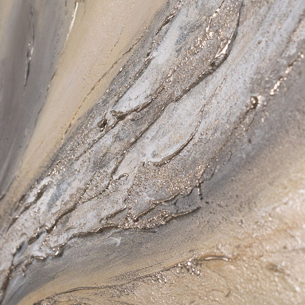 The painting “Sands and Clouds” — light abstract swirls on canvas