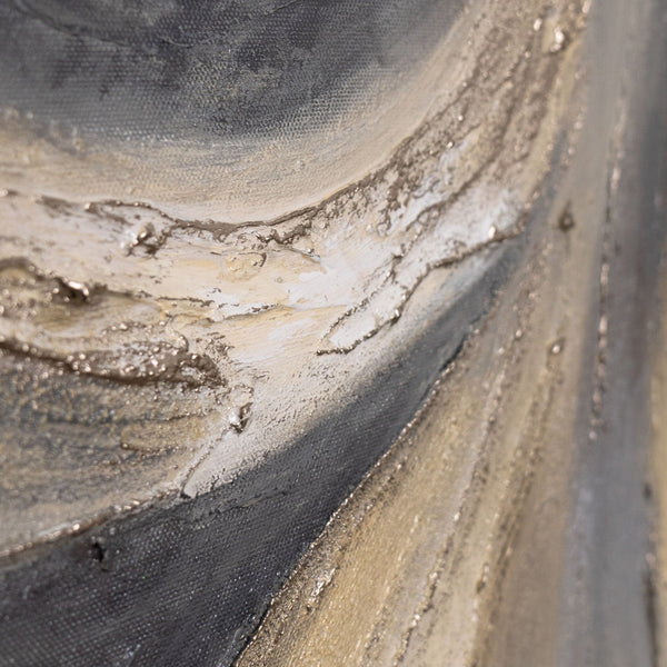 The painting “Sands and Clouds” — light abstract swirls on canvas
