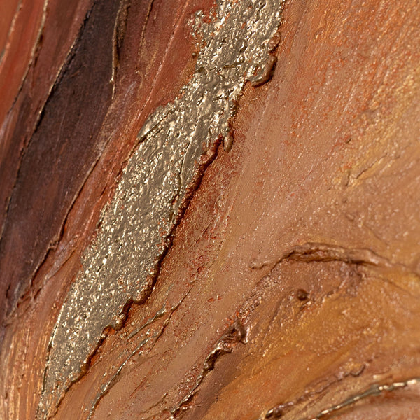 The painting “Amber Flows” is an abstract work in golden brown tones