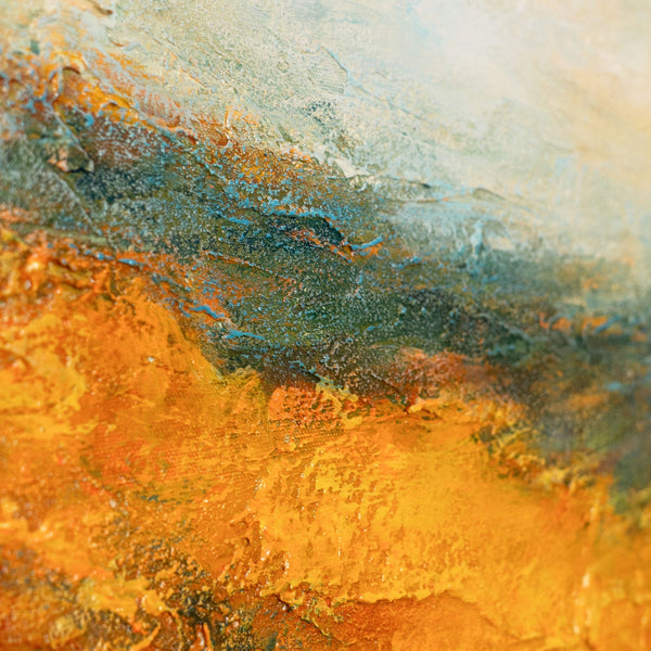 The painting “Golden Space” is an abstract landscape in warm tones