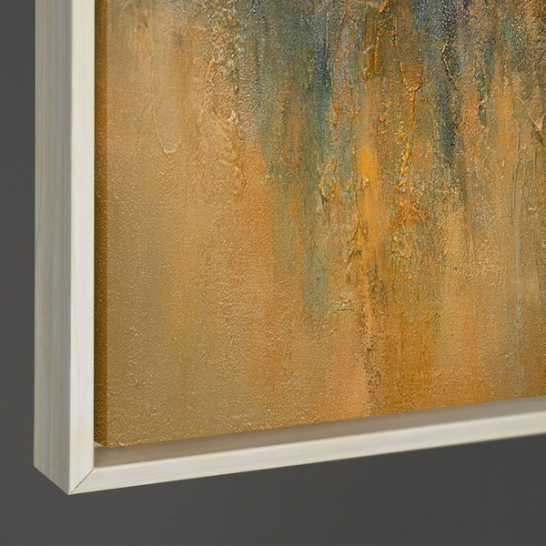 The painting “Golden Space” is an abstract landscape in warm tones