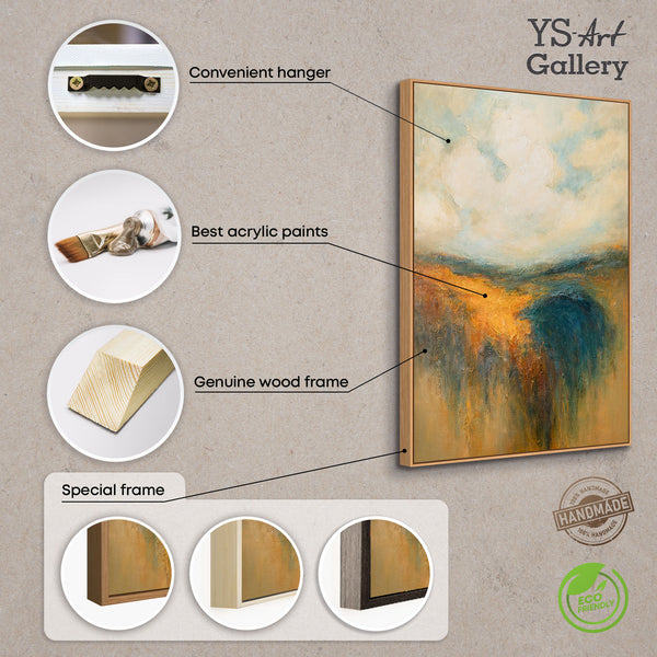 The painting “Golden Space” is an abstract landscape in warm tones