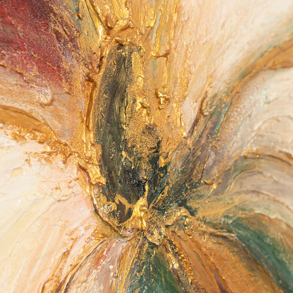 The painting “Flower Energy” — a textured abstraction in the shape of a flower