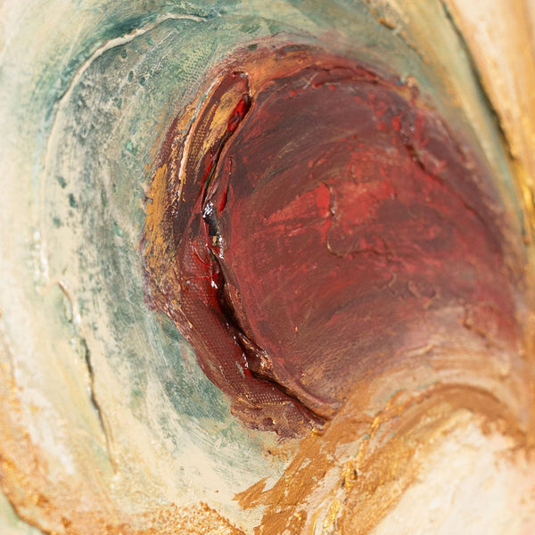 The painting “Flower Energy” — a textured abstraction in the shape of a flower
