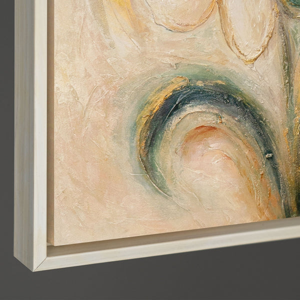The painting “Flower Energy” — a textured abstraction in the shape of a flower