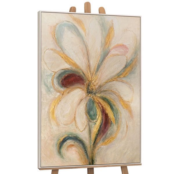 The painting “Flower Energy” — a textured abstraction in the shape of a flower