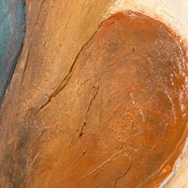 The painting “Wind and Gold” is a modern textural abstraction with warmth and dynamism