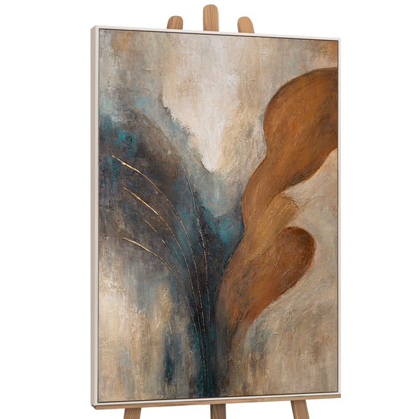 The painting “Wind and Gold” is a modern textural abstraction with warmth and dynamism