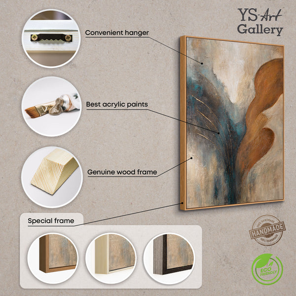 The painting “Wind and Gold” is a modern textural abstraction with warmth and dynamism