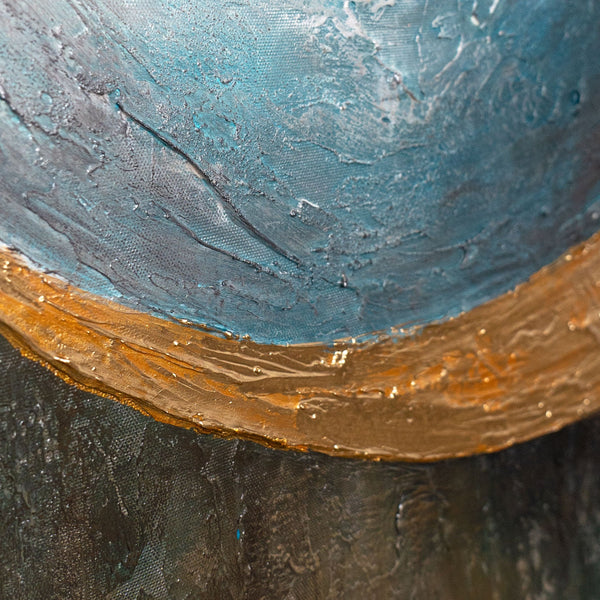The painting “Warmth of the Universe” is a modern abstraction of cosmic harmony